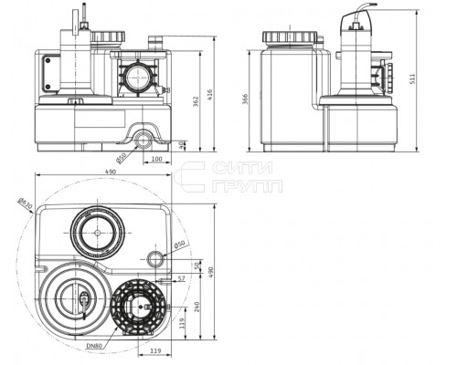 Напорная установка отвода сточной воды Wilo DrainLift SANI-S.11M/3C