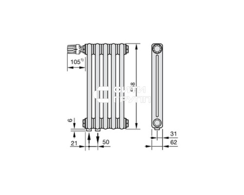 Стальной трубчатый радиатор отопления Zehnder 2056 12 секций, белый (RAL 9016), нижнее подключение