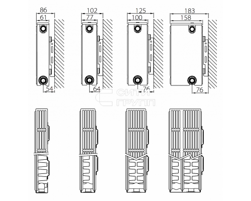 Стальной панельный радиатор отопления с боковым подключением Stelrad Compact 21 03 04