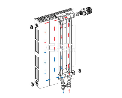 Биметаллический секционный радиатор отопления Rifar Supremo Ventil 350 / 4 секции правое подключение