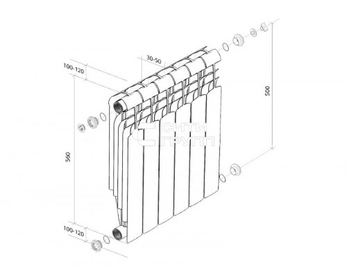 Биметаллический секционный радиатор отопления Royal Thermo Vittoria Super 500 / 4 секции