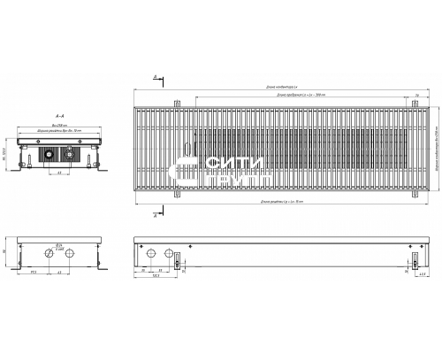 Внутрипольный конвектор с естественной конвекцией Eva KC.90.258.1000