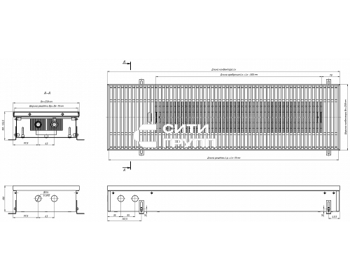 Внутрипольный конвектор с естественной конвекцией Eva KC.100.258.900