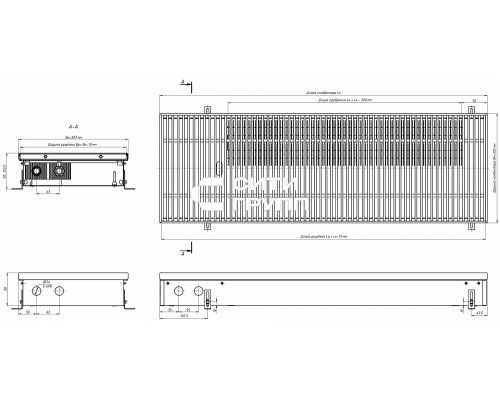 Внутрипольный конвектор с естественной конвекцией Eva K.90.303.1000