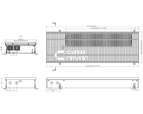 Внутрипольный конвектор с естественной конвекцией Eva K.100.303.1000