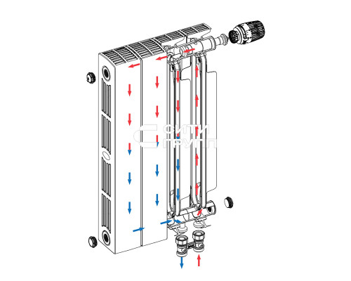 Биметаллический секционный радиатор отопления Rifar Supremo Ventil 800 / 5 секций правое подключение