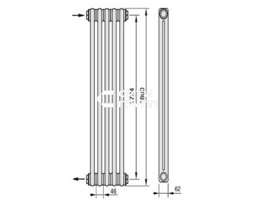 Стальной трубчатый радиатор отопления Zehnder 2180 10 секций, белый (RAL 9016), боковое подключение