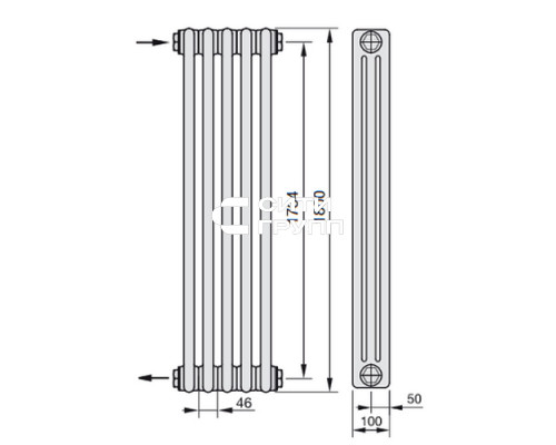 Стальной трубчатый радиатор отопления Zehnder 3180 6 секций, белый (RAL 9016), боковое подключение