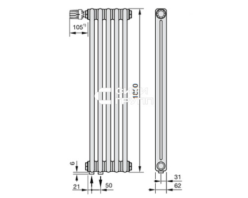 Стальной трубчатый радиатор отопления Zehnder 2180 8 секций, белый (RAL 9016), нижнее подключение