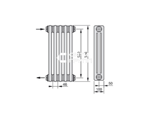 Стальной трубчатый радиатор отопления Zehnder 3057 6 секций, лак Technoline, боковое подключение
