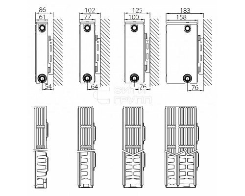 Стальной панельный радиатор отопления с нижним подключением Stelrad Novello 33 05 24