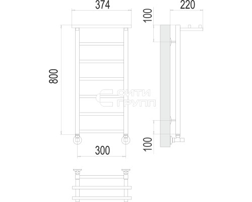 Полотенцесушитель водяной Terminus Контур с полкой П7 300х800
