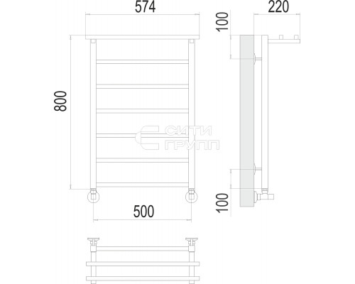 Полотенцесушитель водяной Terminus Контур с полкой П7 500х800