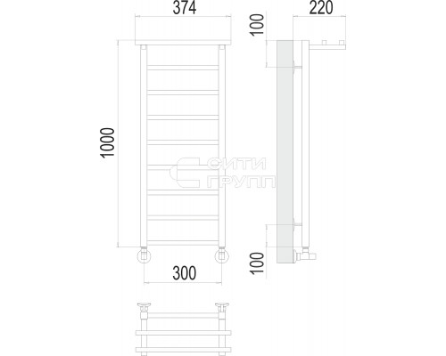 Полотенцесушитель водяной Terminus Контур с полкой П9 300х1000