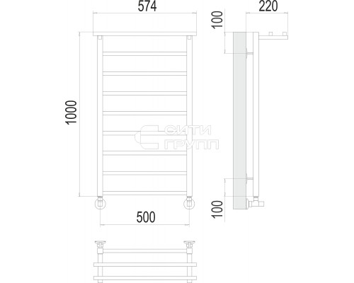 Полотенцесушитель водяной Terminus Контур с полкой П9 500х1000