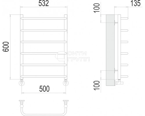 Полотенцесушитель водяной Terminus Стандарт П6 500х600