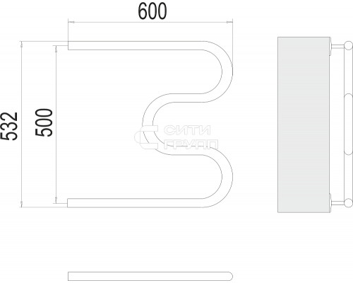 Полотенцесушитель водяной Terminus М-образный бесшовный 32 (1 ) 500х600