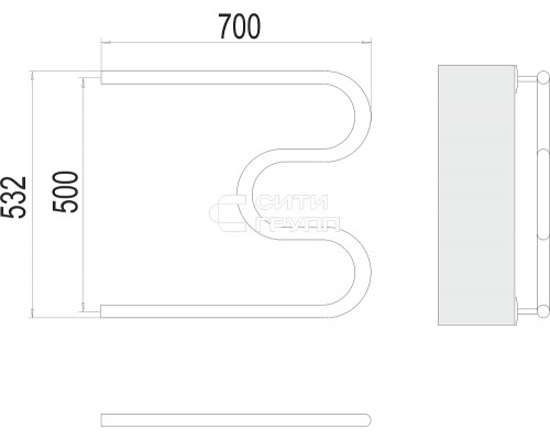 Полотенцесушитель водяной Terminus М-образный бесшовный 32 (1 ) 500х700