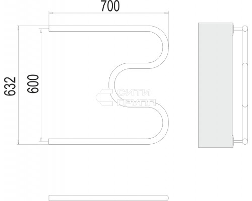 Полотенцесушитель водяной Terminus М-образный бесшовный 32 (1 ) 600х700