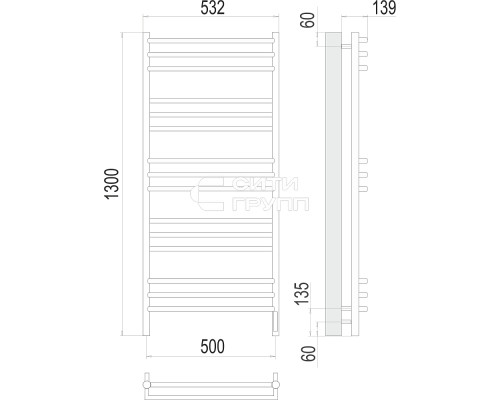 Электрический полотенцесушитель Terminus Прато П15 500х1300 электро (sensor quick touch)