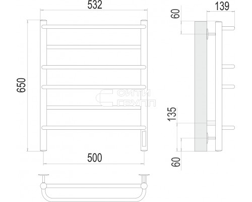 Электрический полотенцесушитель Terminus Евромикс П6 500х650 Электро (quick touch)