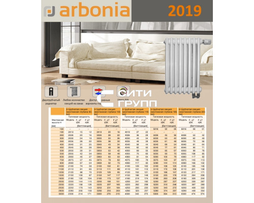Стальной трубчатый радиатор отопления Arbonia 2019 / 1 секция