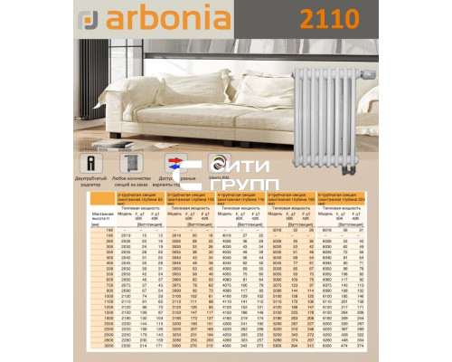 Стальной трубчатый радиатор отопления Arbonia 2110 / 1 секция