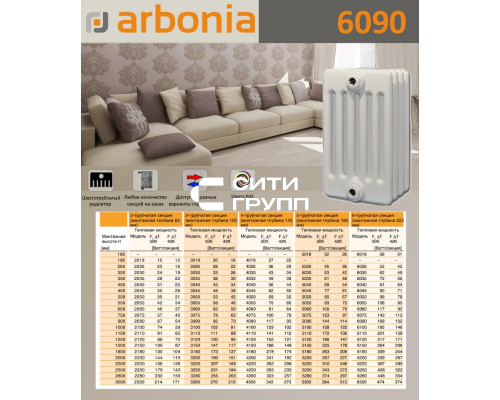 Стальной трубчатый радиатор отопления Arbonia 6090 / 1 секция