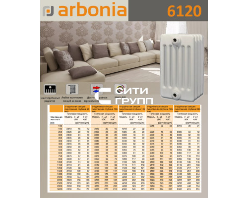 Стальной трубчатый радиатор отопления Arbonia 6120 / 1 секция