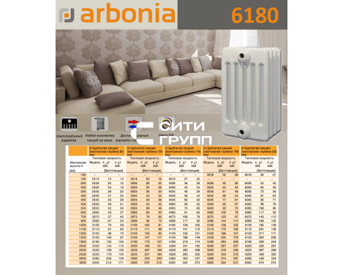 Стальной трубчатый радиатор отопления Arbonia 6180 / 1 секция
