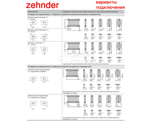 Стальной трубчатый радиатор отопления Zehnder 6220 / 1 секция
