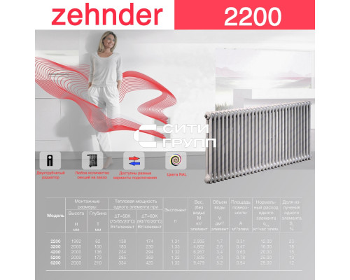 Стальной трубчатый радиатор отопления Zehnder 2200 / 1 секция