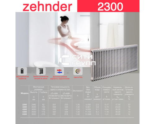 Стальной трубчатый радиатор отопления Zehnder 2300 / 1 секция
