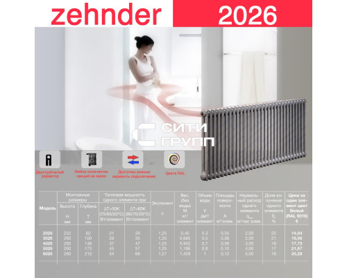Стальной трубчатый радиатор отопления Zehnder 2026 / 1 секция