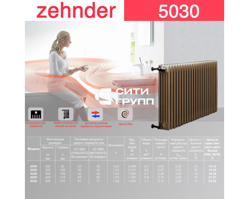 Стальной трубчатый радиатор отопления Zehnder 5030 / 1 секция