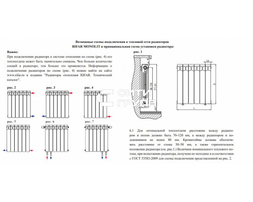 Биметаллический секционный радиатор отопления Rifar Monolit 350 / 12 секций
