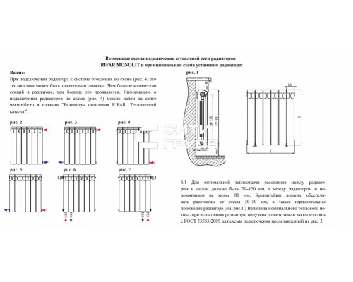 Биметаллический секционный радиатор отопления Rifar Monolit 500 / 8 секций