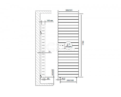 Биметаллический секционный радиатор отопления Royal Thermo PianoForte Tower Silver Satin / 22 секции